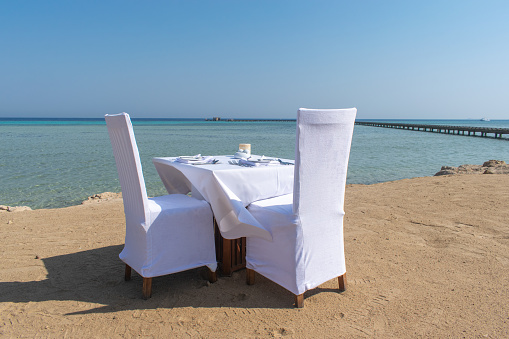A table for two by the sea at Soma bay in Egypt
