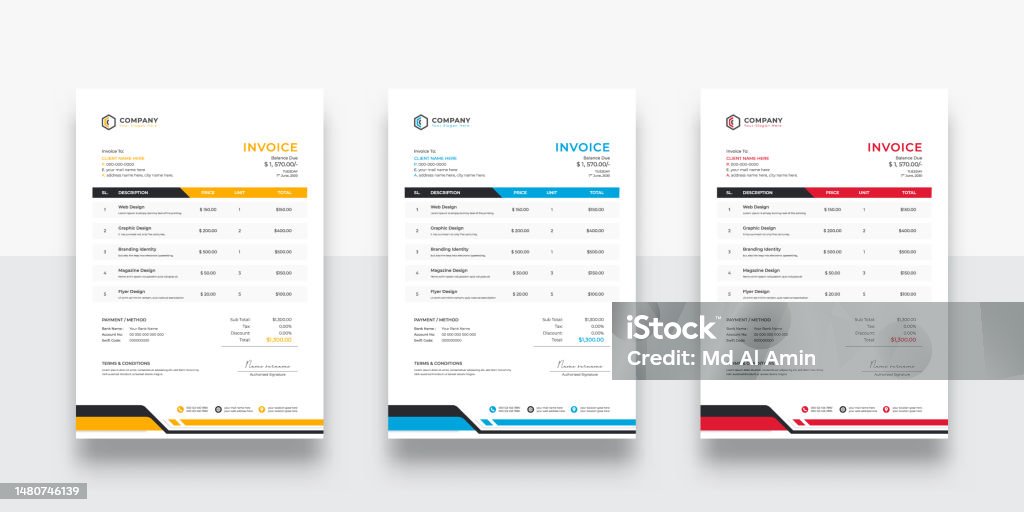 Matte Collection Invoice Abstract Modern Colorful Business Invoice Template Color Variation ...