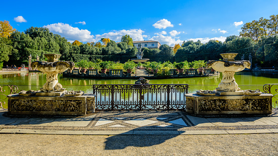 Florence, Italy, October 2021 - Boboli Gardens within the Pitti palace in Florence in autumn.