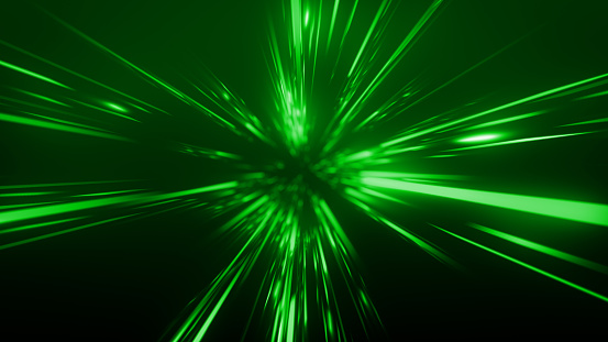 Abstract green background with rays of light and speed motion blur background.