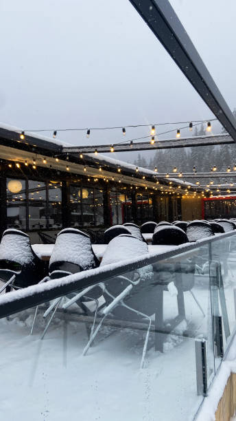 istock Snow-covered playground of a summer cafe, heavy unexpected snowfall 1480751774