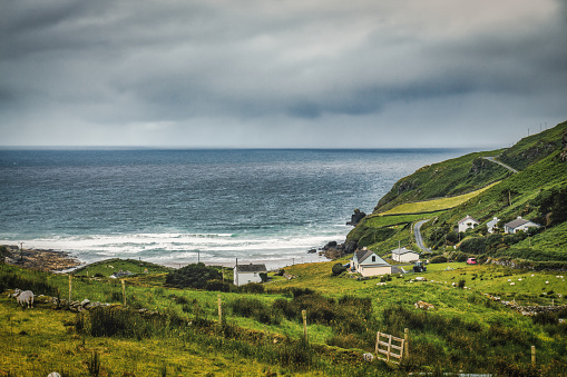 Landscape with houses on the west coast of Ireland.