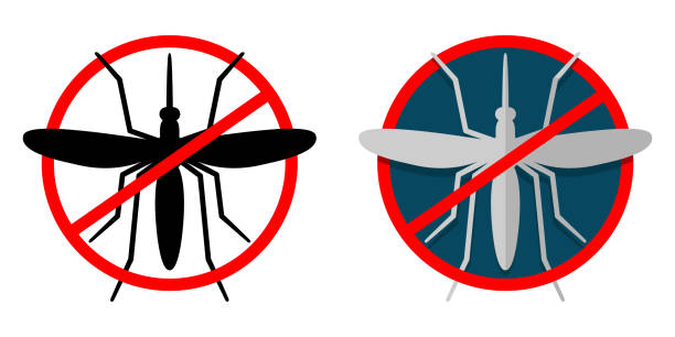 Mosquito control - strikethrough parasite insect Mosquito control pictogram - strikethrough bloodsucking insect. For spray, repellent or pouches pest control logos silhouette stock illustrations