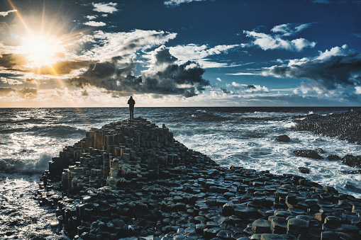 A tourist at Giant´s Causeway.