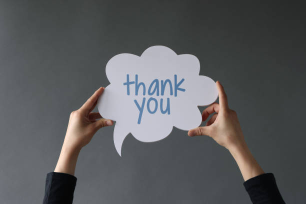 Thank you writes on the chat bubble. stock photo