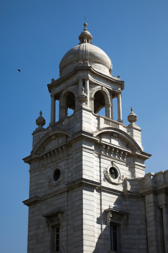 A detail photograph of one of the towers of the Victoria Memorial Hall. Located in Kolkata, West Bengal, India