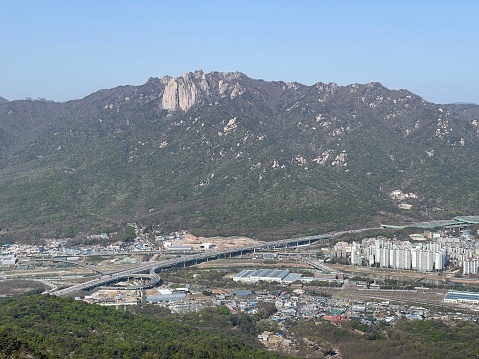 An aerial view of the interstate leading into the Parleys Canyon to Park City from downtown Salt Lake City, Utah