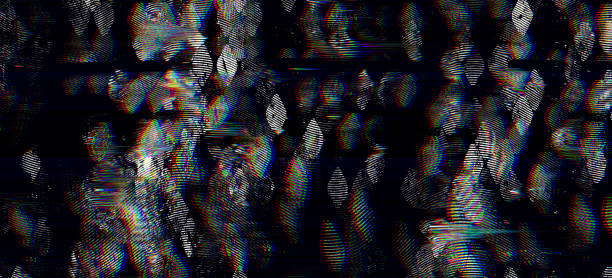 istock Rhomboids Shapes in Glitch Flow Fluid Liquid Rainbow Blurred Move Stripes on Dark Monochrome Background 1480783618