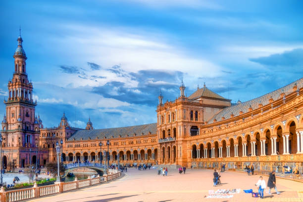 praça espanha de sevilha - national landmark architectural styles sevilla seville - fotografias e filmes do acervo