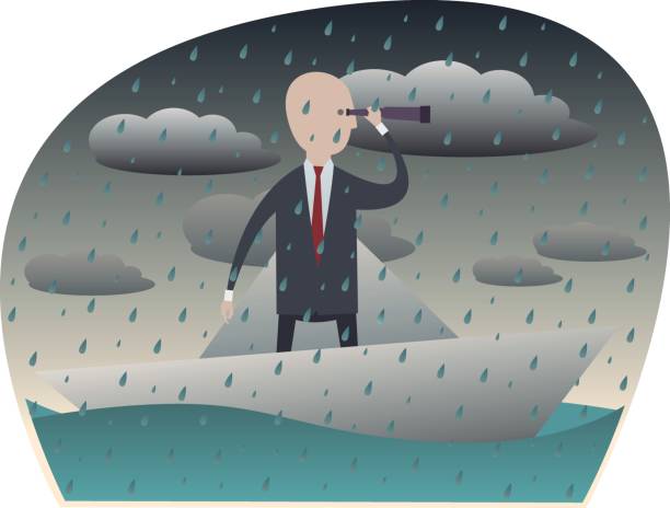 illustrazioni stock, clip art, cartoni animati e icone di tendenza di uomo d'affari e canocchiale - storm sea business uncertainty