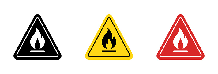 Warning fire icon vector set.  Flammable substances icons set. Vector illustration.