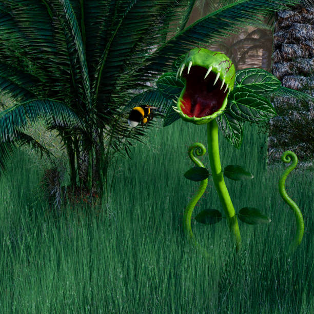 istock Bee approaching a green carnivorous plant in the jungle 1480802020