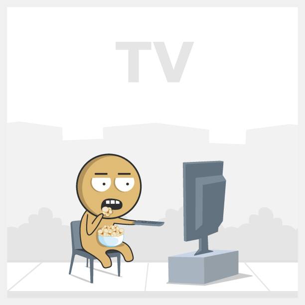 Man sitting in front of the TV vector art illustration