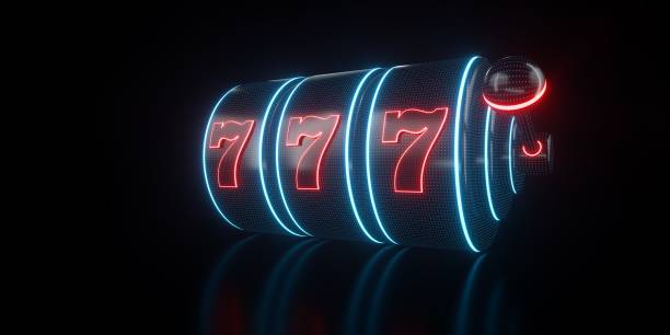istock Futuristic Black Slot Machine With Red And Blue Neon - 3D Illustration 1480807552