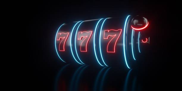 istock Futuristic Black Slot Machine With Red And Blue Neon - 3D Illustration 1480807554