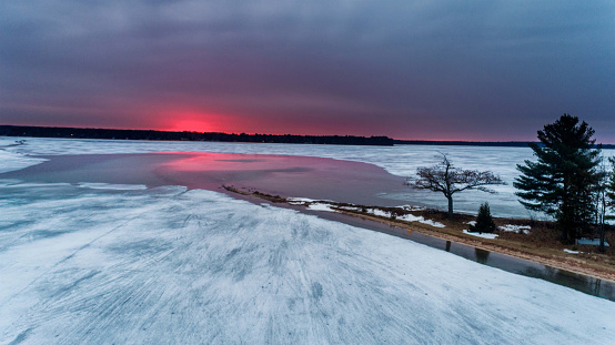 Detroit Point, Higgins Lake, Michigan.  Spring Sunrise