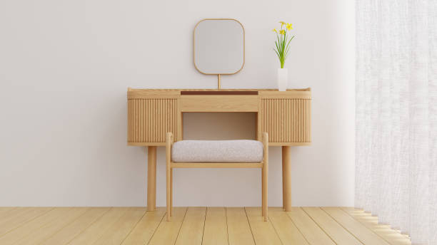 istock 3D Rendering Wood Dressing Table in Minimal Living Room 1480812487