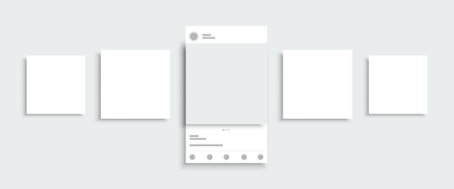 Social network carousel skeleton template. Post user interface mockup.