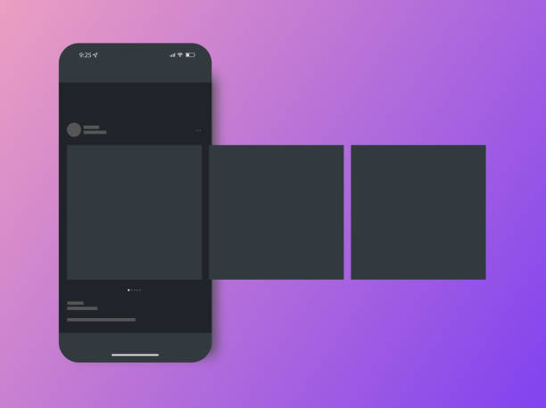 makieta postów w sieci społecznościowej. smartfon podobny do iphone'a z szablonem interfejsu użytkownika aplikacji - 14 16 stock illustrations
