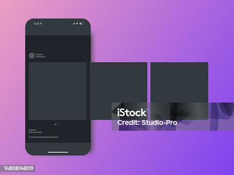 istock Social network post mockup. Smartphone similar to Iphone with app UI template 1480814809