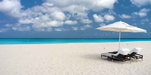 Chairs and Umbrellas on Eagle Beach in Aruba