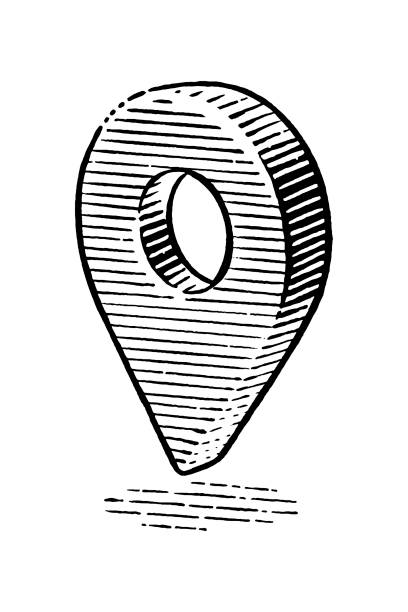 Hand drawn retro illustration of a map pin symbol