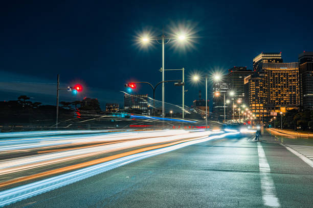 Traffic through Tokyo City at night