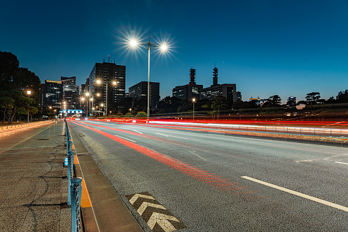 Traffic through Tokyo City at night