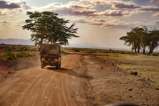 Safari in the beautiful landscape of the Amboseli National Park in Kenya.