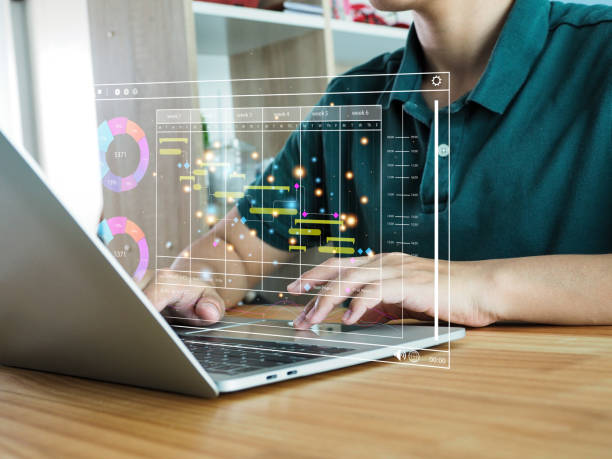 istock Businessman using KPI business analysis with golden graph 1480821691