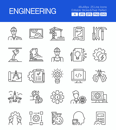 Engineering Line Icons Editable Stroke.