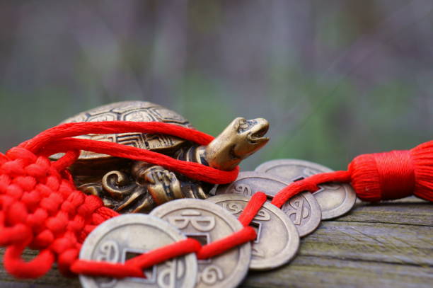istock Turtle figurine with feng shui coins. 1480827418