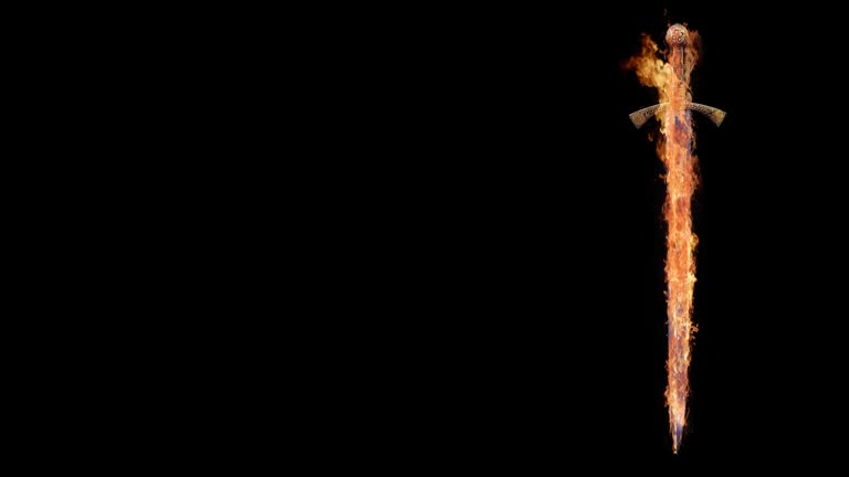 Flaming Sword on Black Background 4K Loop