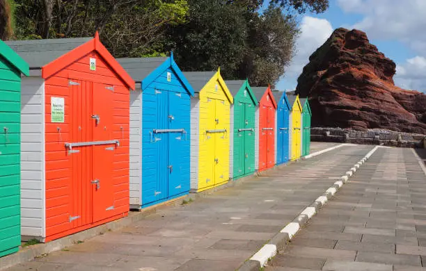 Photo of Colourful bright beach huts near Coryton Cove, Dawlish, Devon, UK