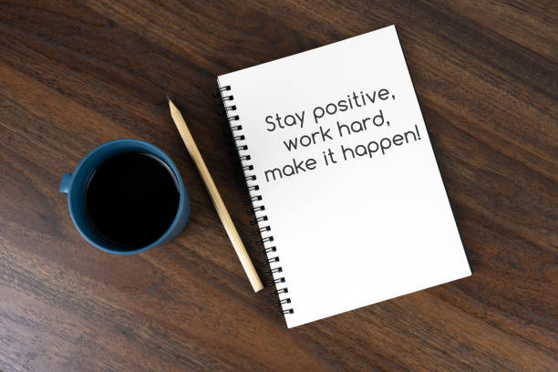 istock Coffee and note pad with text - Stay positive, work hard, make it happen 1480839552