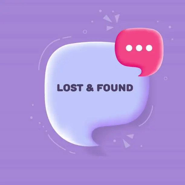 Vector illustration of Lost & found. Flat, purple, lost and found banner. Vector illustration