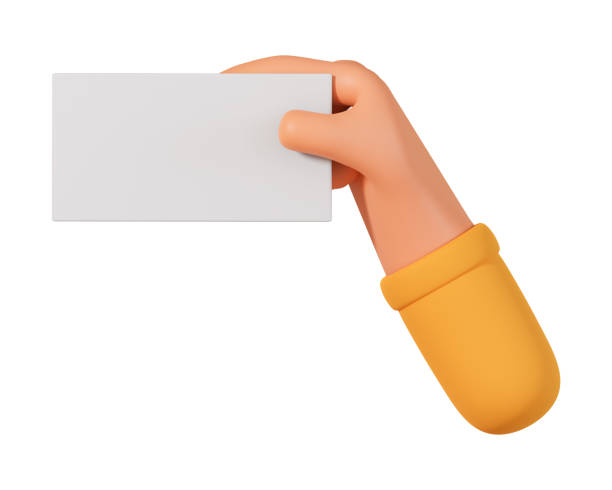 istock Cartoon human hand hold empty paper card with copy space 3d illustration isolated on white background. 3d hand hold paper with copy space 1480846041