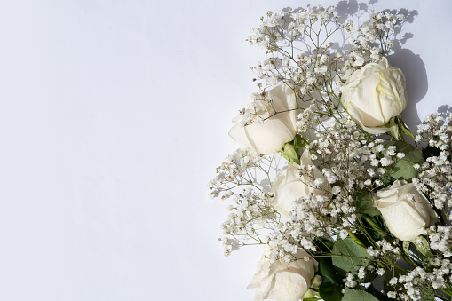wedding or mothers day background, bouquet over white background