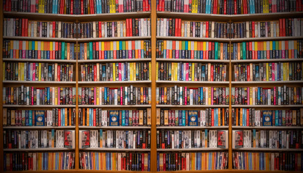 istock Books in shelf of a library making a education background 1480851031