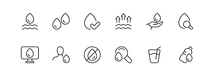 Water balance. Line icon, black, water balance icons set. Vector illustration.