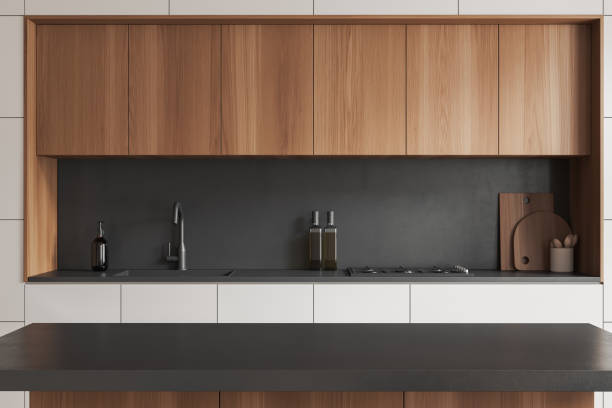 istock Modern kitchen interior with bar island, kitchenware and cooking area 1480852277
