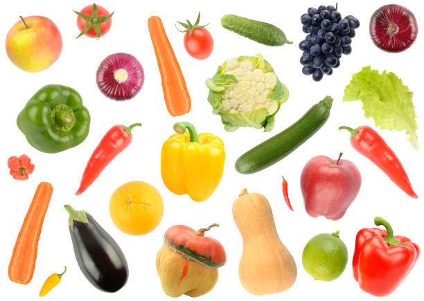 istock Big set falling vegetables and fruits isolated on white 1480853202