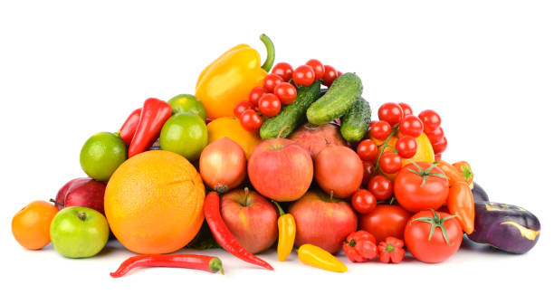 istock Multi-colored and appetizing fruits and vegetables useful for health isolated on white 1480853207