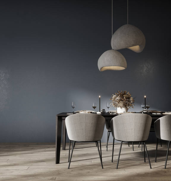 istock Modern concept interior of dining room with empty blue mockup wall background 1480853497