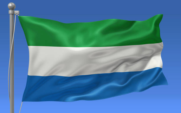 Sierra Leone flag waving on the flagpole on a sky background