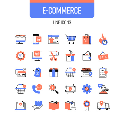E-Commerce Line Icon Set. Online Shopping, Product, Sale, Free Shipping
