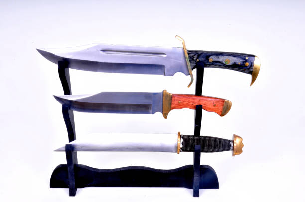 istock Bowie Knifes and seax isolate over white in rack 1480865428