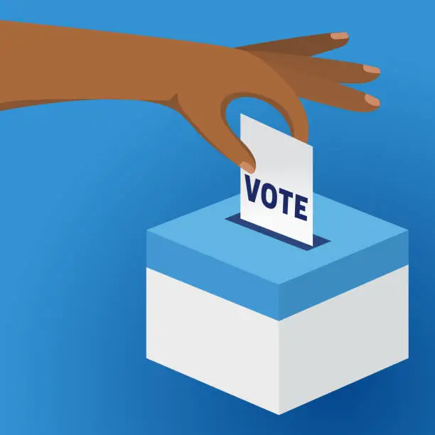 Vector illustration of Hand Putting A Paper ballot In The Voting Box