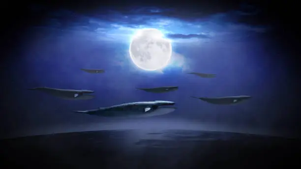 Photo of Whales Swimming in the Sky Background