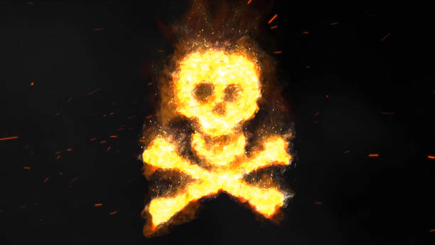 Skull and Crossbones with Smoke and Sparks features a Skull and Crossbones flaming against a black background and sparks and smoke blowing across the scene.